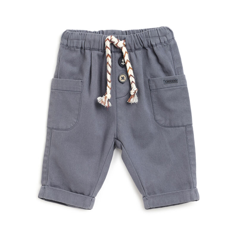 Boys Dark Light Blue Solid Long Trousers image number 0